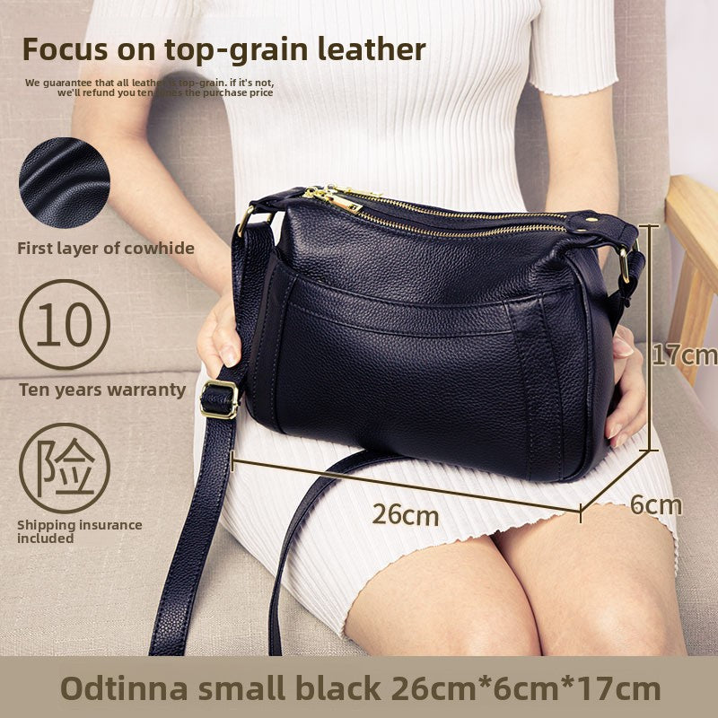 Black Leather Crossbody Bag with Front Pocket | Soft Hobo Shoulder Purse - ODTINNA