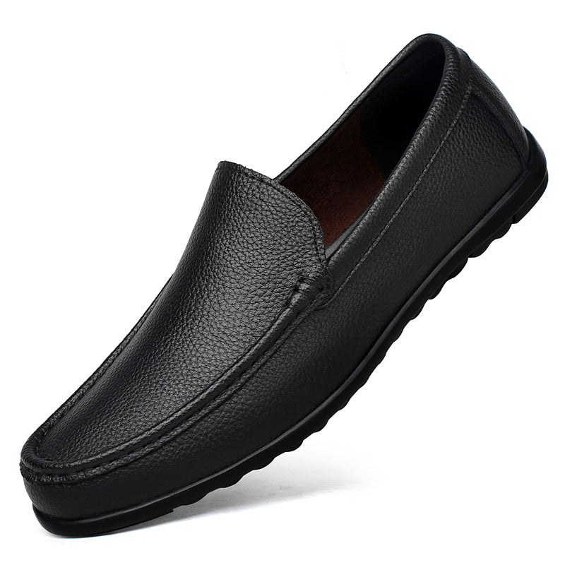 Men's Black Genuine Leather Slip On Loafers - Casual Moccasin Driving Shoes with Pebbled Leather Upper & Flexible Rubber Sole - Comfortable Everyday Smart Casual Footwear for Men