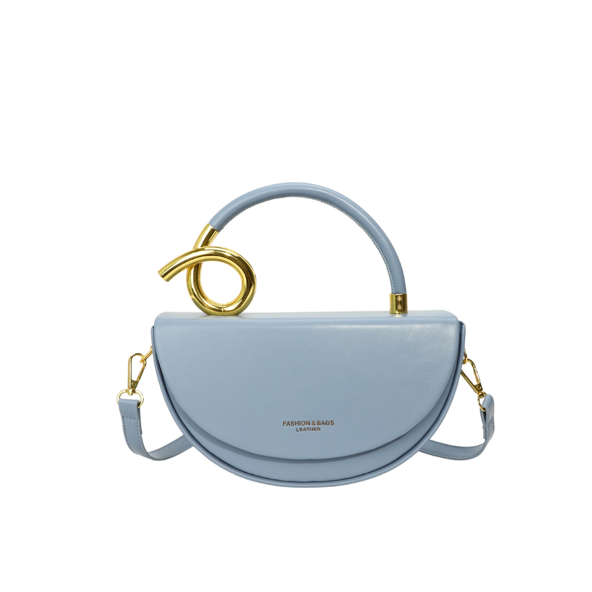 Black Half Moon Crossbody Bag with Gold Ring Handle | Mini Bag