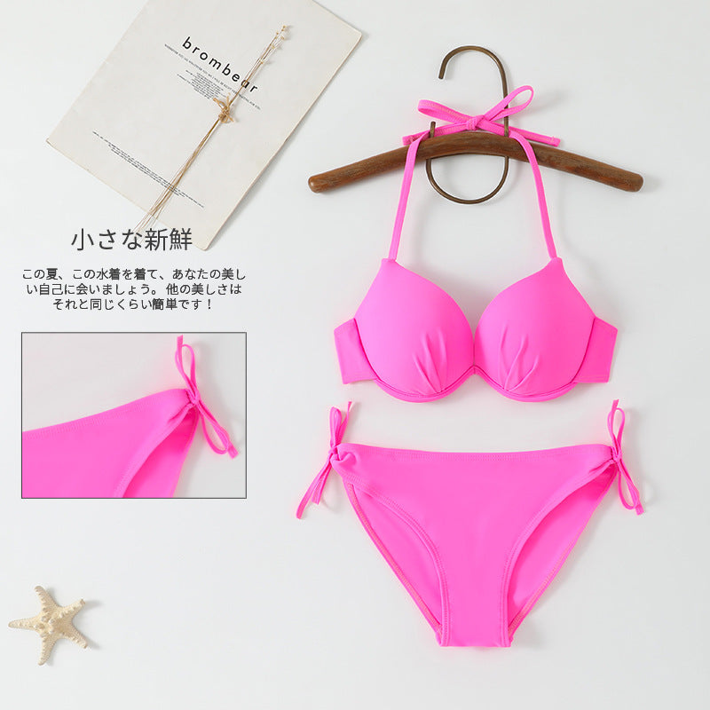 Completo Bikini Fantasia Pied de Poule | Top Push Up Halter Bianco Nero & Slip con Laccetti | Costume da Bagno Due Pezzi Stampa Retrò da Donna
