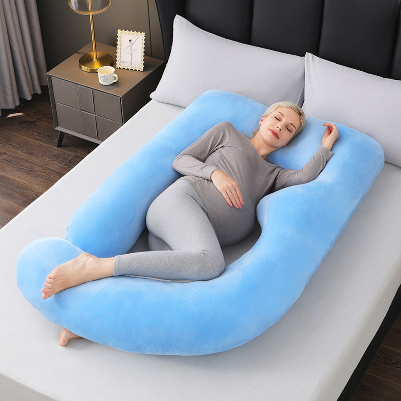 Extra Large U-Shape Full Body Pregnancy Pillow | Navy Blue Plush Velvet Maternity Pillow | Total Head Belly Back Hip Knee Support | Side Sleeper All Trimesters