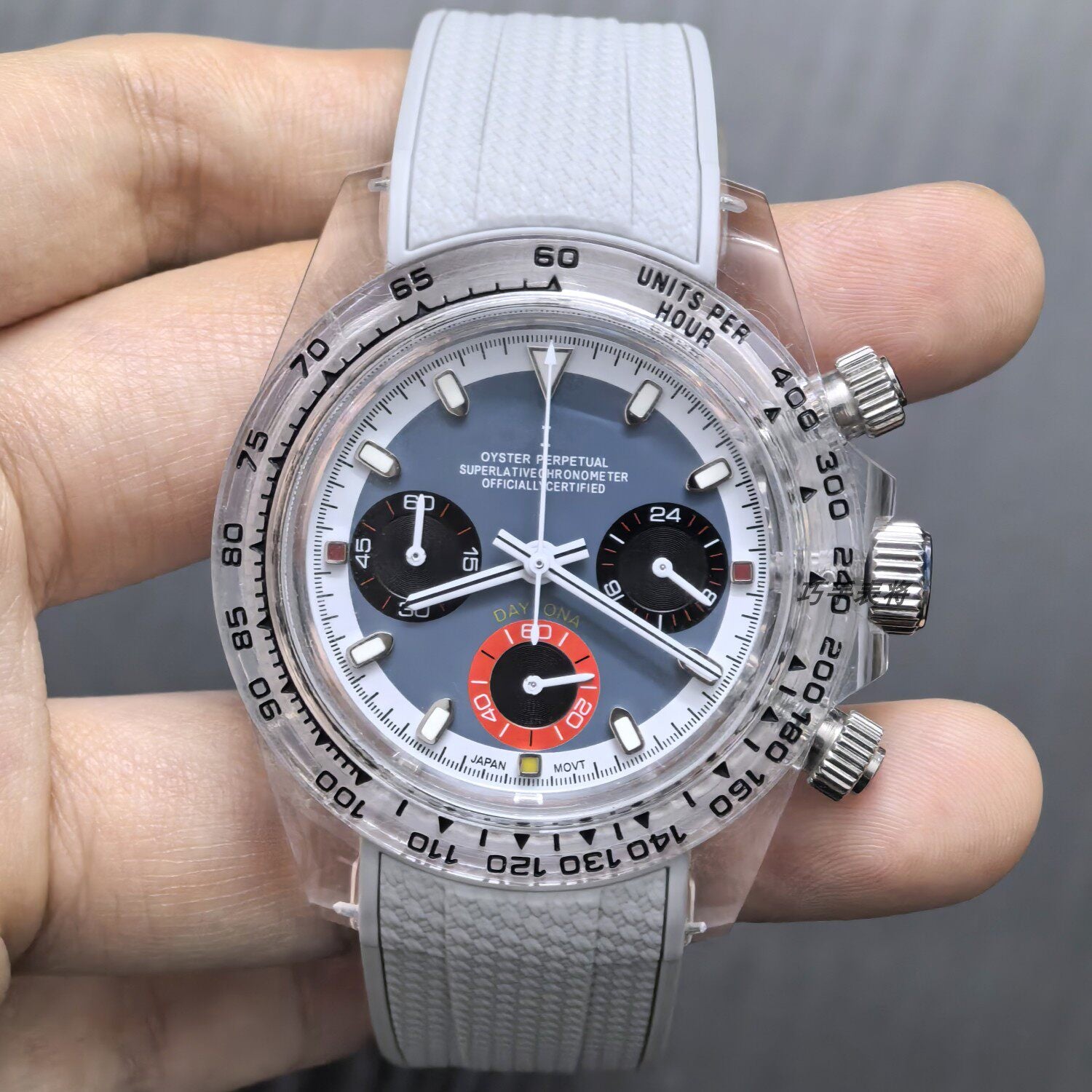 Men's Ice Blue Chronograph Watch | Daytona Style Black Ceramic Tachymeter Bezel 904L Steel Oyster Bracelet | Racing Sport Timepiece