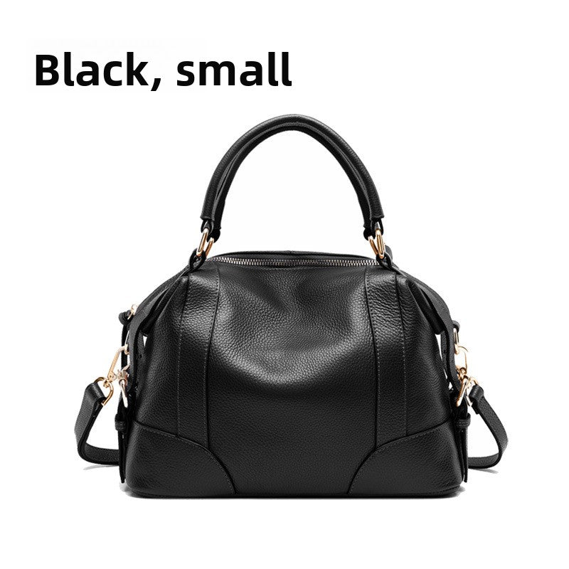 Small Brown Leather Satchel Bag - Cognac Bowling Bag with Dual Handles | Convertible Dome Handbag with Crossbody Strap