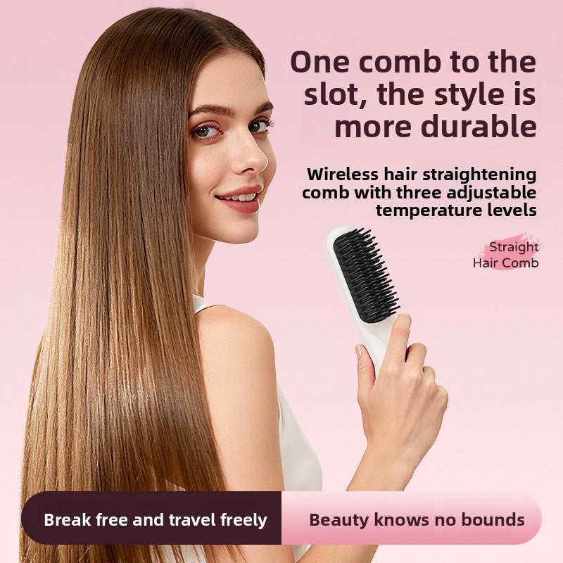 4 Colors Hair Straightening Brush | 160-200�C 3-Level Cordless Electric Hot Comb | Sakura Pink Milky White Black Gradient Portable Ionic Hair Straightener