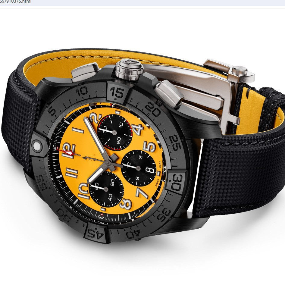 Breitling Chronograph Men's Watch | Salmon Dial Black Subdials Tachymeter Bezel Sand Leather Strap Swiss Made Sport Watch