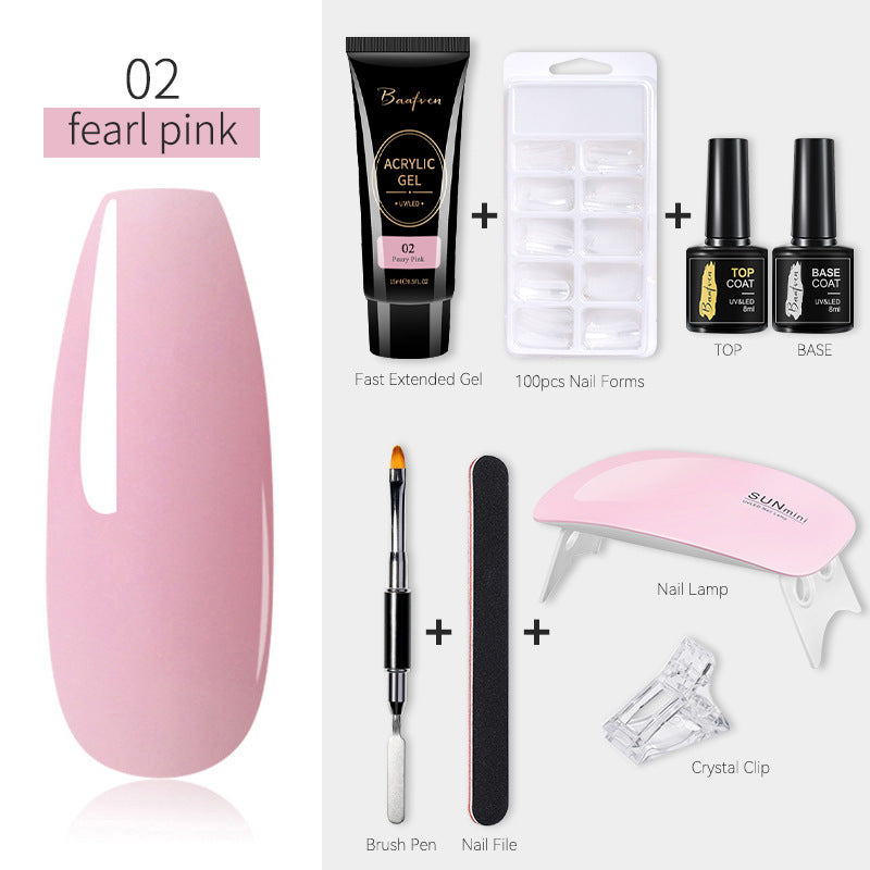 Baafven 11PCS Acrylic Gel Nail Extension Kit | Poly Gel Set with UV LED Nail Lamp, Top & Base Coat, Nail Forms & Tools