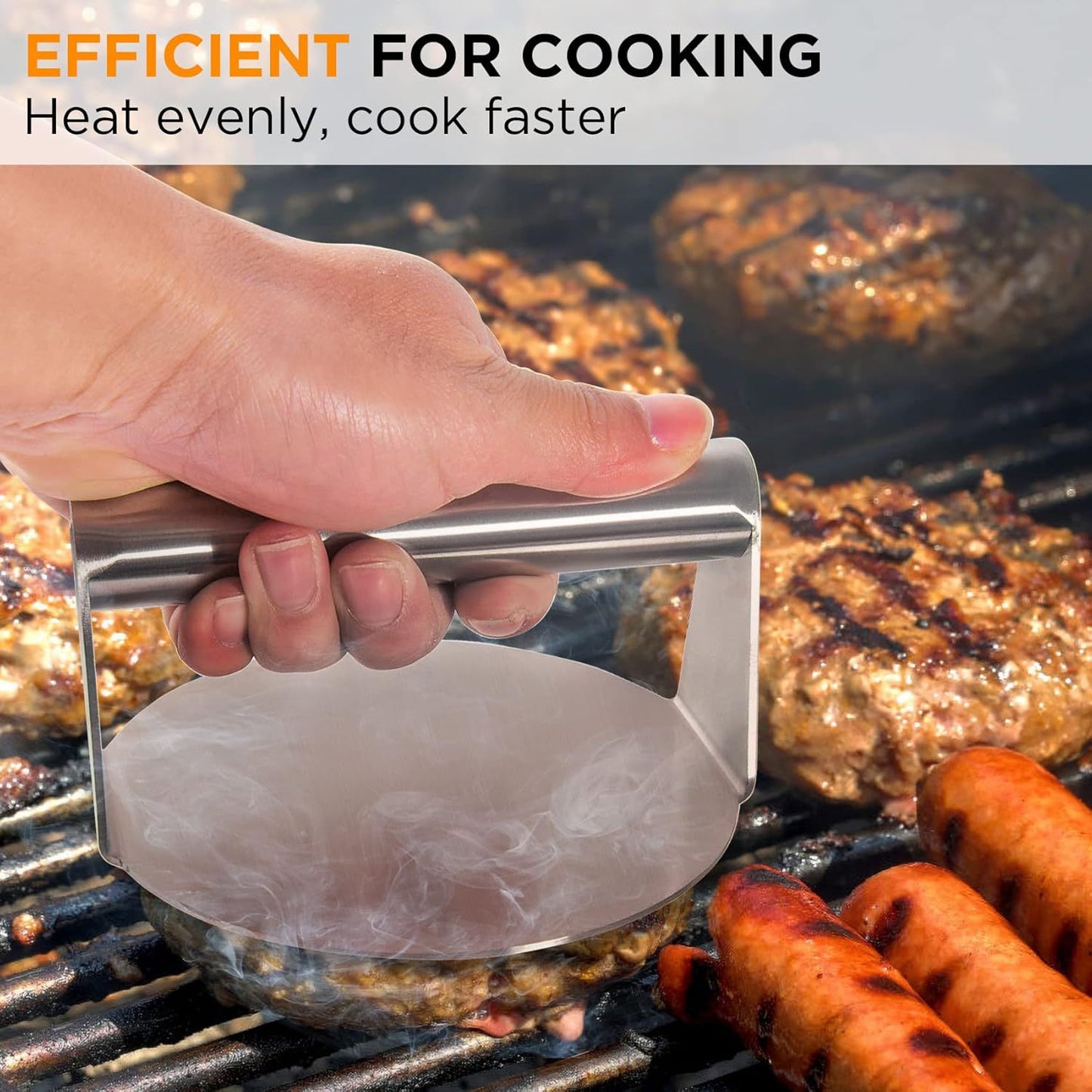 Stainless Steel Burger Press Smasher | Heavy Duty Smash Burger Press for Griddle Grill and BBQ | Round Meat Press Tool
