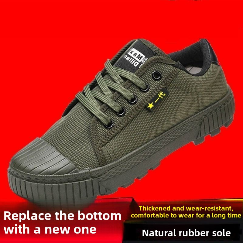 Sneakers tattiche in tela verde militare | Scarpe da lavoro allacciate stile militare | Scarpe da ginnastica da uomo da esterno con suola in gomma resistente