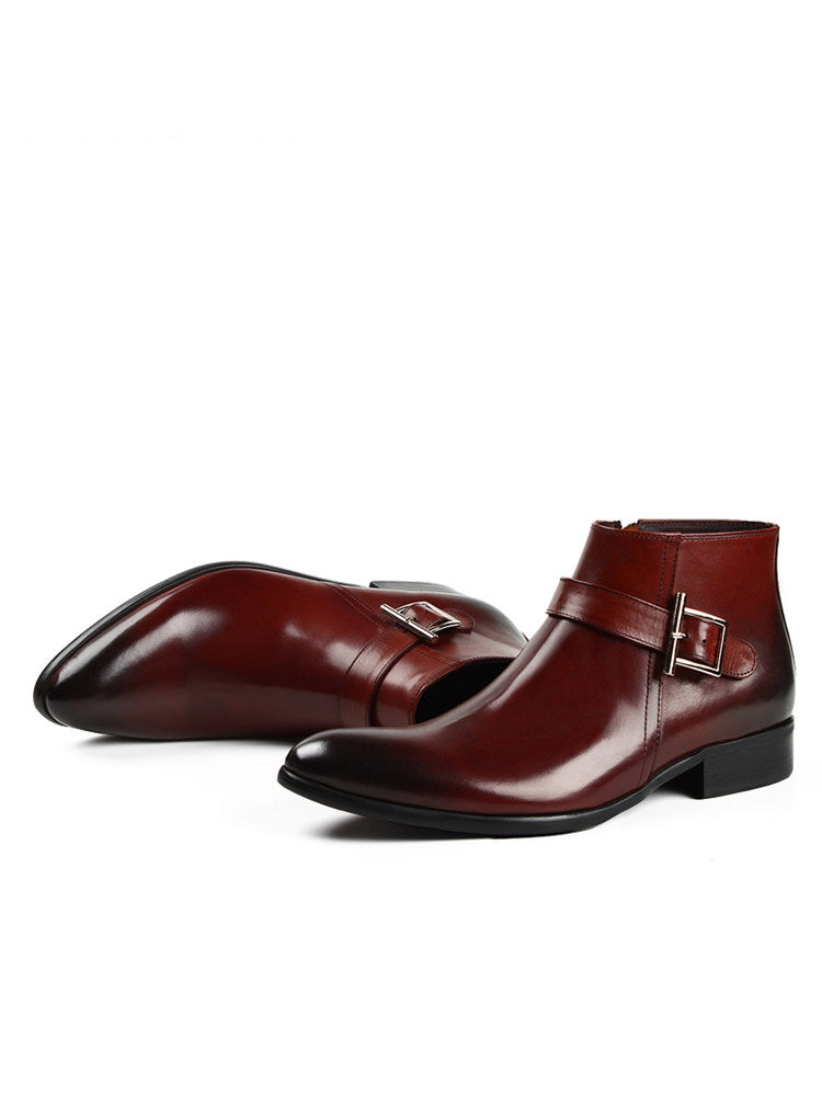 Men's Black Leather Ankle Boots | Silver Buckle Strap Pointed Toe Jodhpur Chelsea Dress Boots