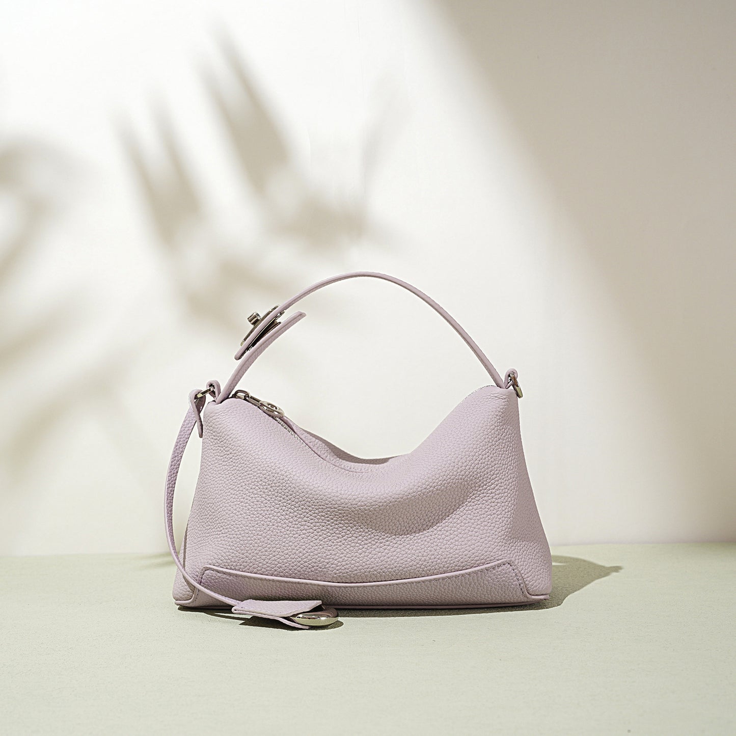 Taupe Pebbled Leather Hobo Bag | Neutral Shoulder Bag