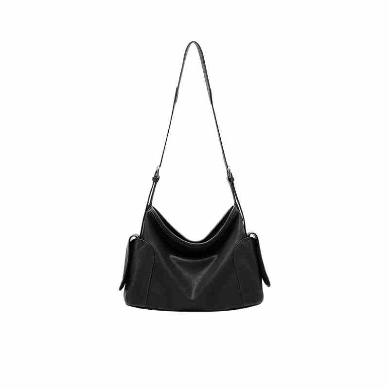 Dark Brown Leather Slouchy Shoulder Bag with Side Pockets | Soft Hobo Handbag