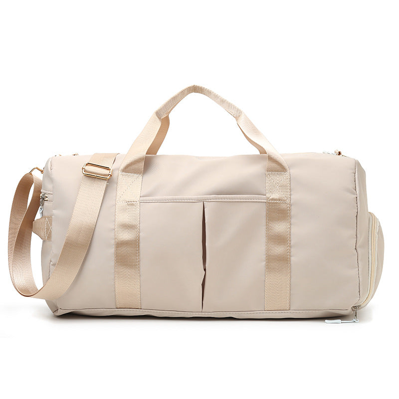 Beige Canvas Gym Duffel Bag - Sports Travel Bag with Shoe Compartment | Yoga Workout Weekender Tote for Women
