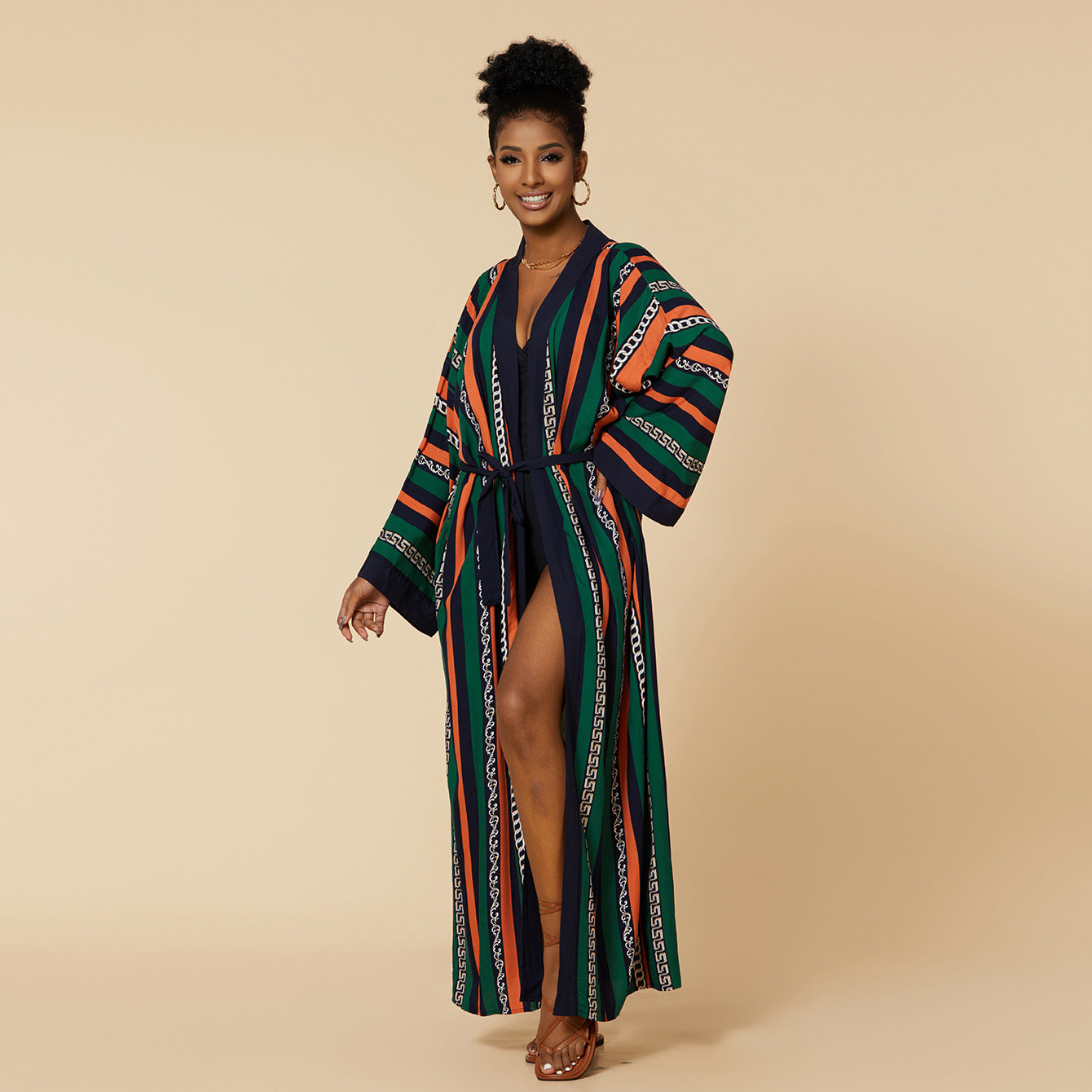 Women's Zebra Print Maxi Kimono Cover-Up | Long Belted Open Front Cardigan | Beach Pool Swimsuit Cover Up ? Black & White Animal Print