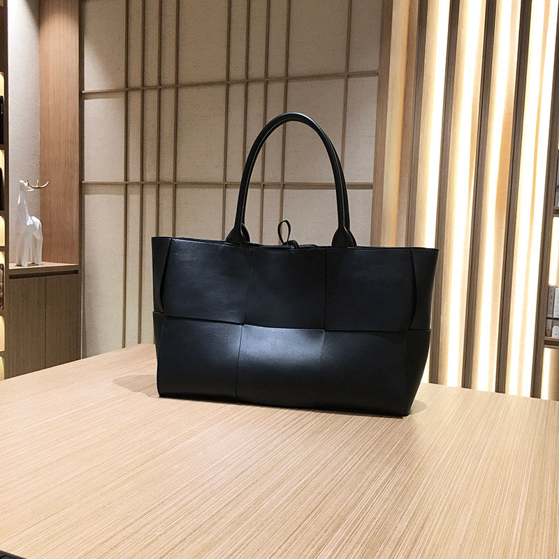 Women's Genuine Leather Woven Tote Bag - Large Intrecciato Weave Handbag in Tan Cognac Brown - Luxury Structured Top Handle Shopper Bag - Designer Inspired Everyday Work Bag