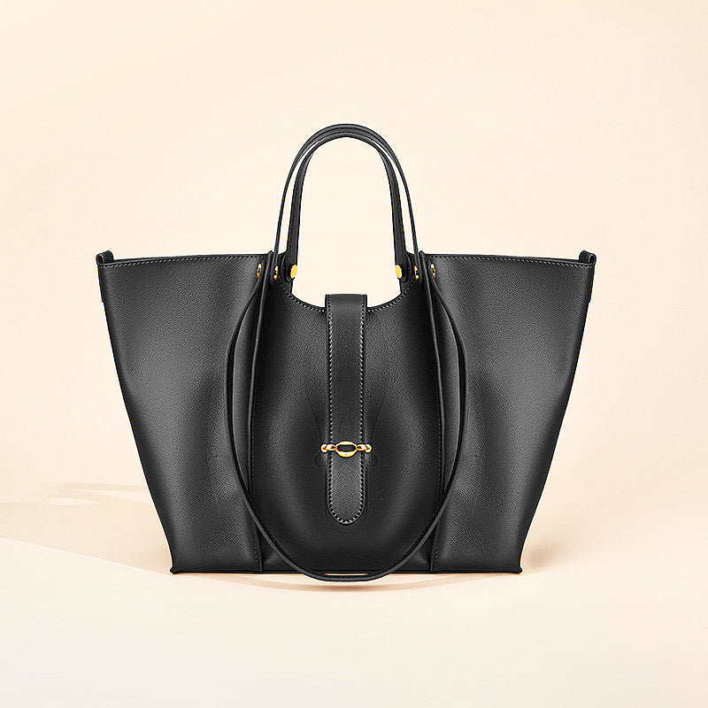 Caramel Tan Leather Tote Bag - Women's Structured Shoulder Bag with Gold Hardware | Large Capacity Work & Professional Tote