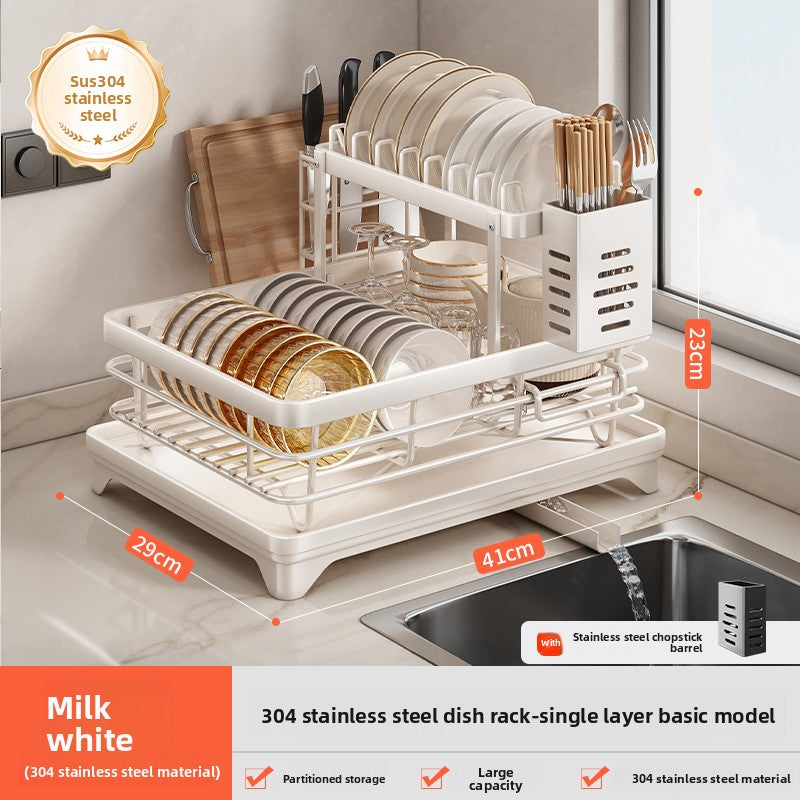 2-Tier Dish Drying Rack with Drainage | Large Capacity Kitchen Organizer with Cutting Board, Knife & Chopstick Holder | Countertop Dish Drainer