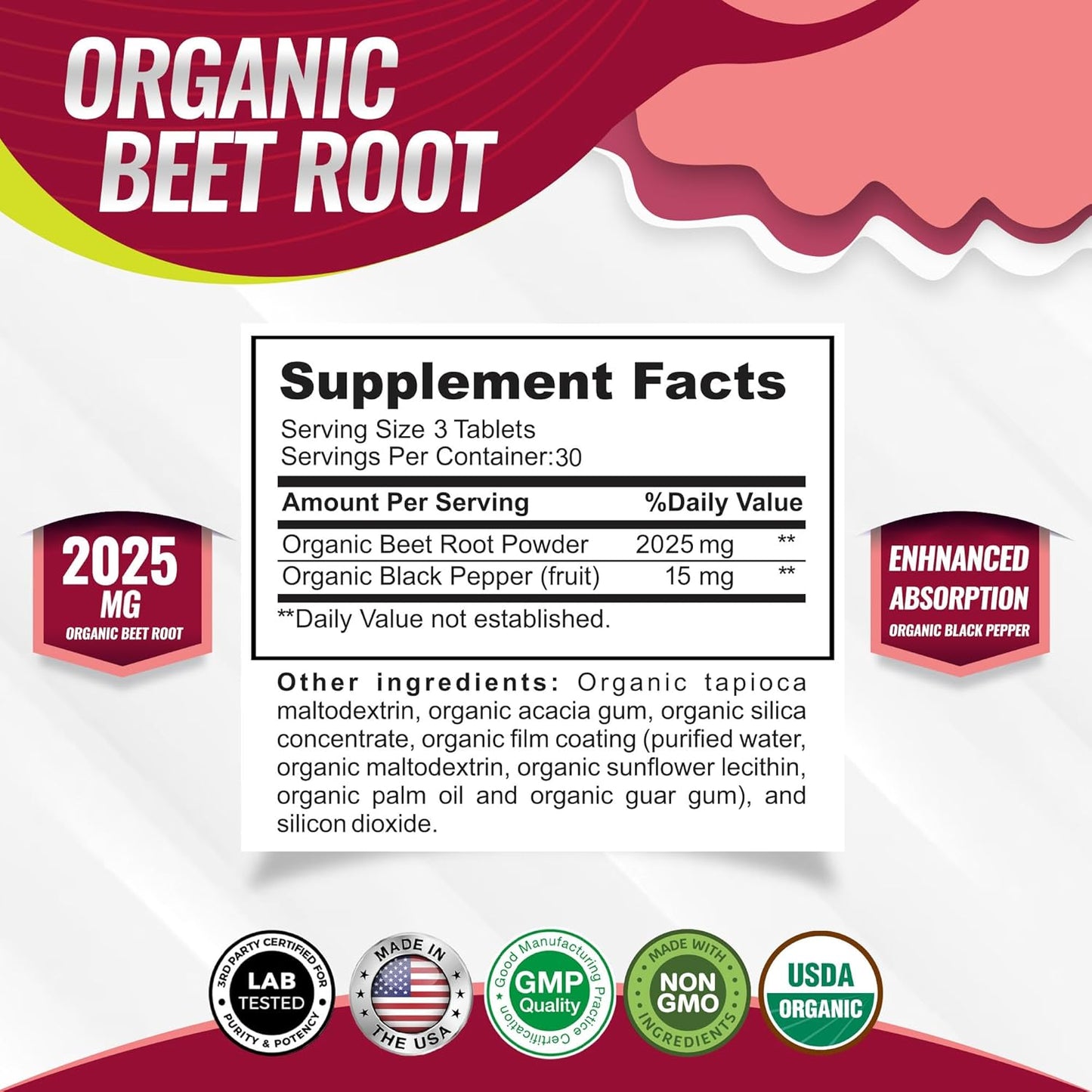 Toplux Organic Beet Root 2040mg | Energy & Antioxidant Support | USDA Organic Non-GMO | 90 Tablets
