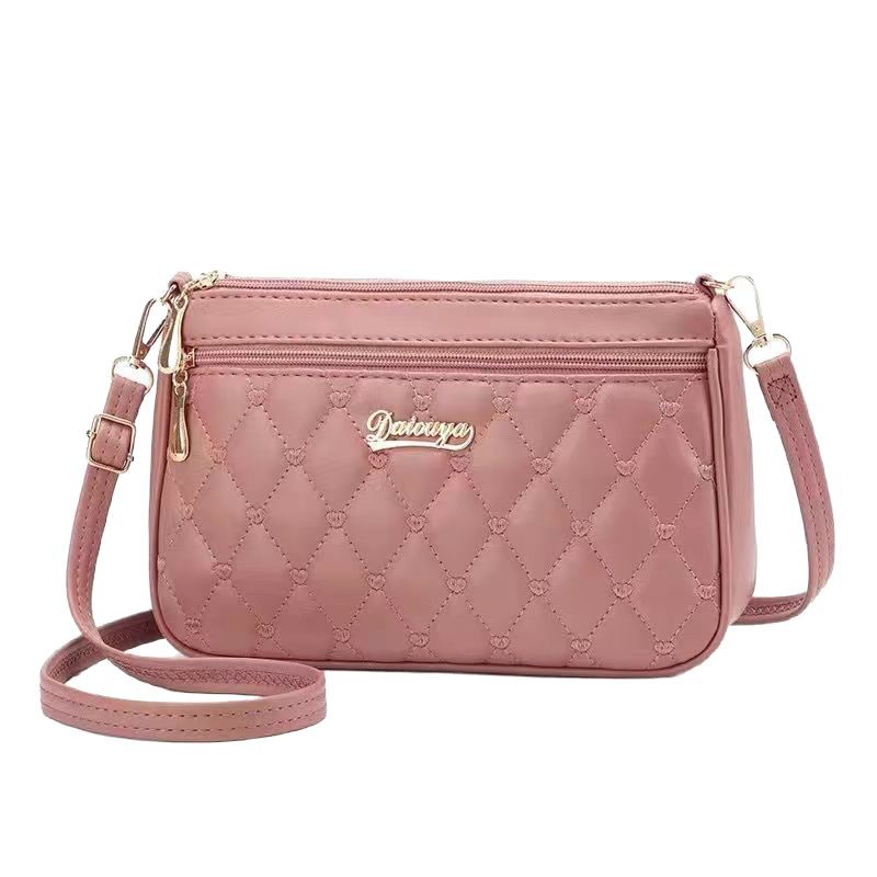 Navy Blue Quilted Crossbody Bag - Diamond Pattern Shoulder Bag with Double Zipper | Structured Small Purse with Gold Hardware