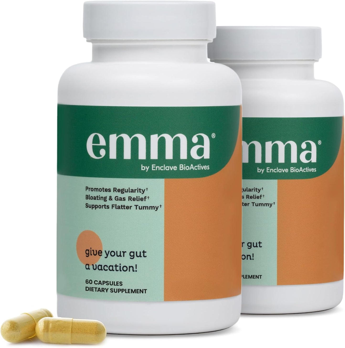 Emma Gut Health Supplement by Enclave BioActives Set of 2 | 60 Capsules | Bloating Relief, Regularity & Flatter Tummy Support