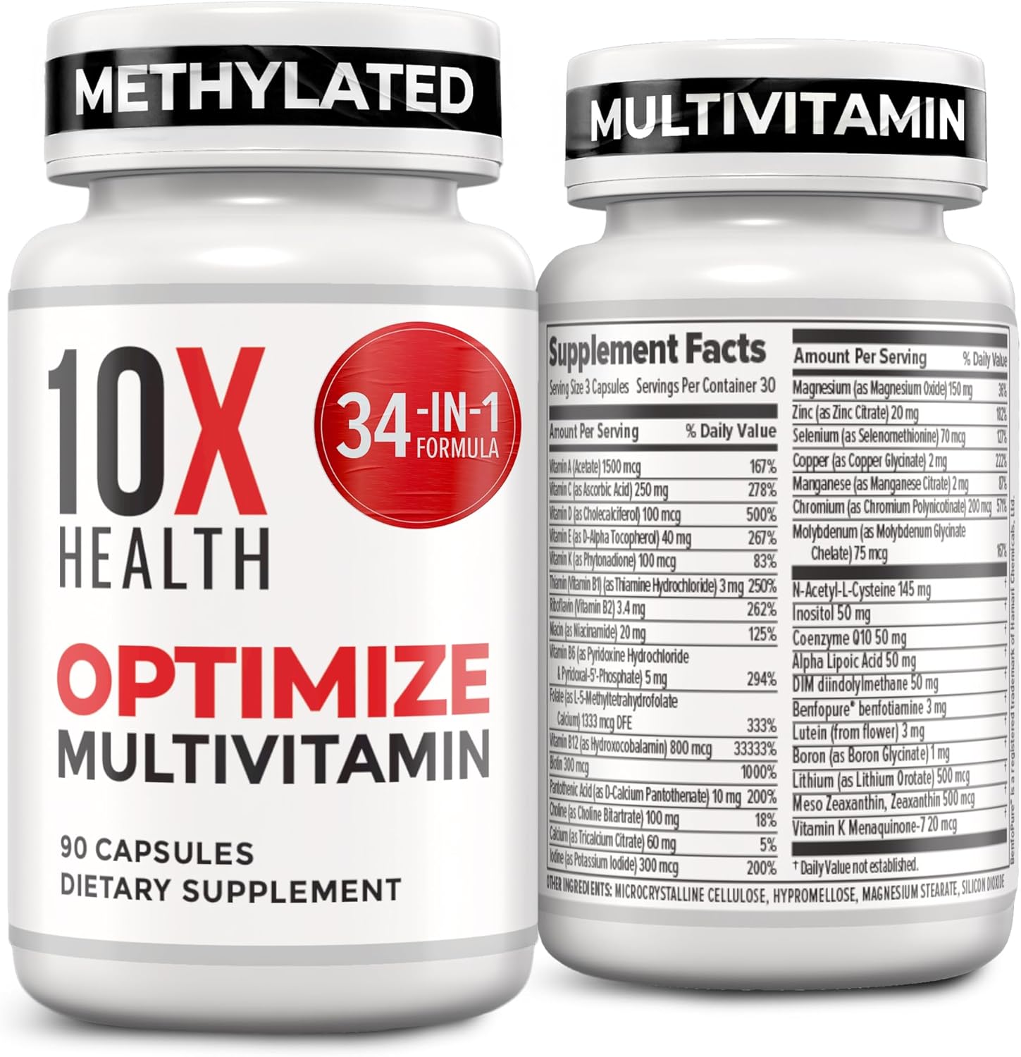 مجموعة 10X Health Optimize Multivitamin من قطعتين | 2 × 90 كبسولة مكمل غذائي يومي للرجال والنساء