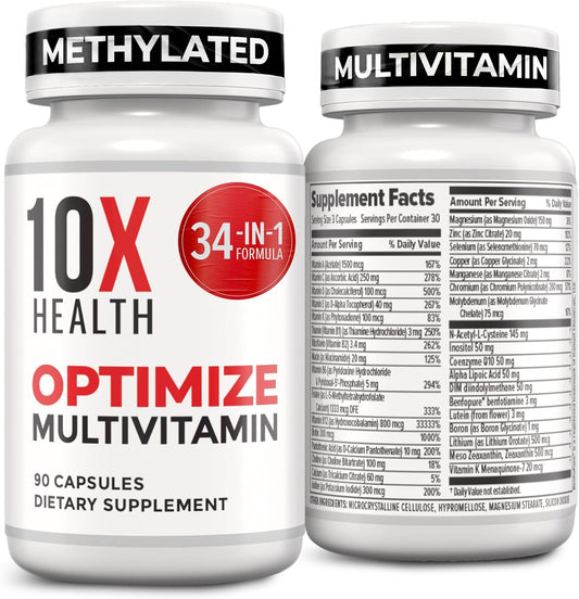 10X Health Optimize Multivitamin Set of 2 | 2x90 Capsules Daily Dietary Supplement for Men Women