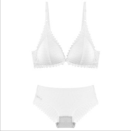 Women's Boho Crochet Lace Bralette & Panty Set ? Sexy V-Neck Scallop Trim Matching Lingerie Set in Nude & Navy