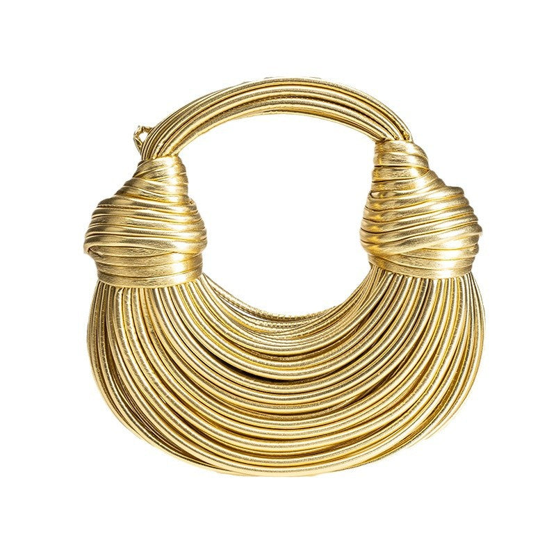 Gold Wire Sculptural Bag - Statement Metal Art Clutch | Women's Avant-Garde Evening Handbag | Unique Fashion Art Piece
