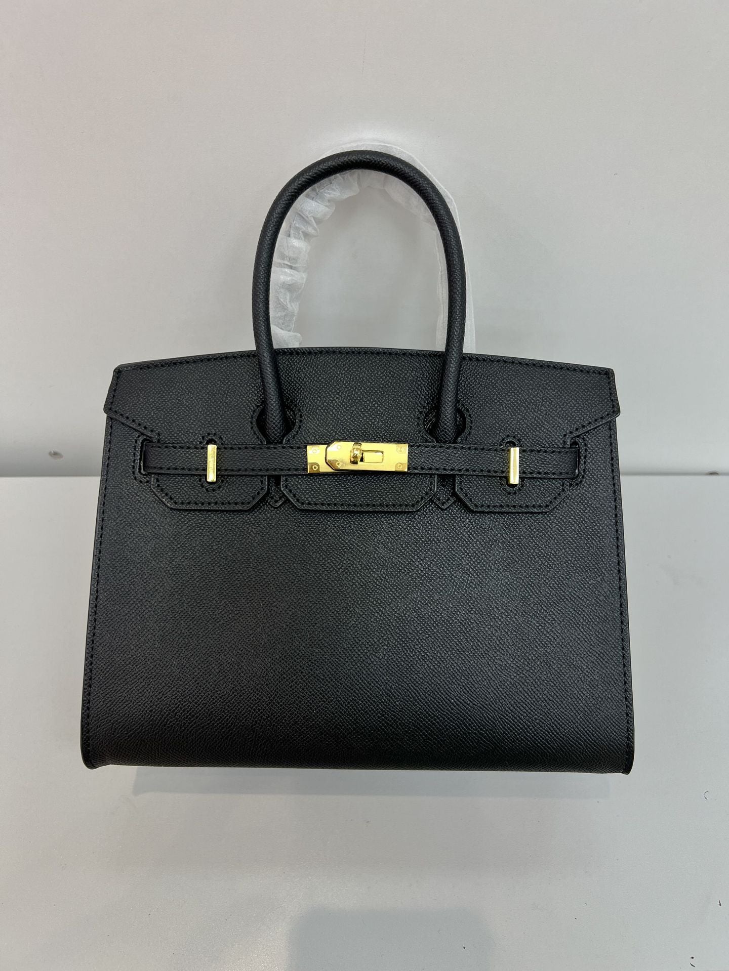 Women's Luxury Structured Leather Tote Bag | Taupe Grey Gold Hardware Top Handle Handbag | Designer Style Purse