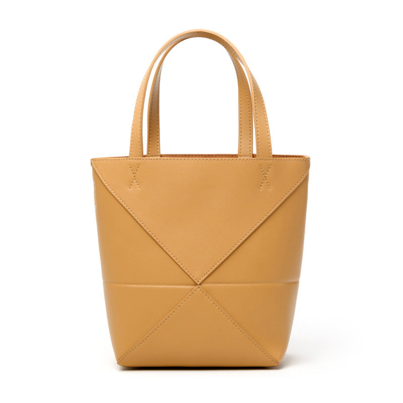 Black Leather Tote Bag - Minimalist Geometric Panel Shoulder Bag | Women's Large Capacity Work Shopping Tote