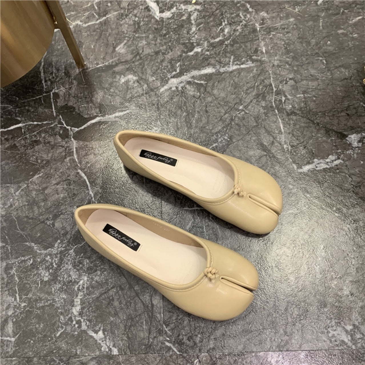 Black Leather Split Toe Tabi Ballet Flats | Japanese Inspired Bifurcated Flat Shoes for Women