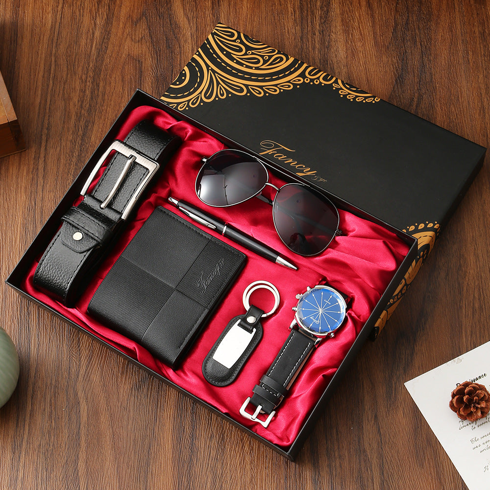Fancy Collection Men's 6-Piece Luxury Gift Set | Watch Belt Wallet Perfume Pen Bracelet Premium Gift Box for Him