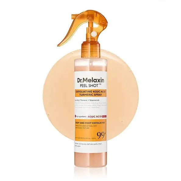 Dr.Melaxin Peel Shot Exfoliating Kojic Acid Turmeric Spray Set of 2 Body and Foot Exfoliator with Niacinamide for Dull Skin and Rough Texture