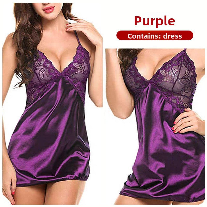 Women's Satin Lace Babydoll Chemise Nightgown | Sexy V-Neck Slip Dress Lingerie | Available in 5 Colors