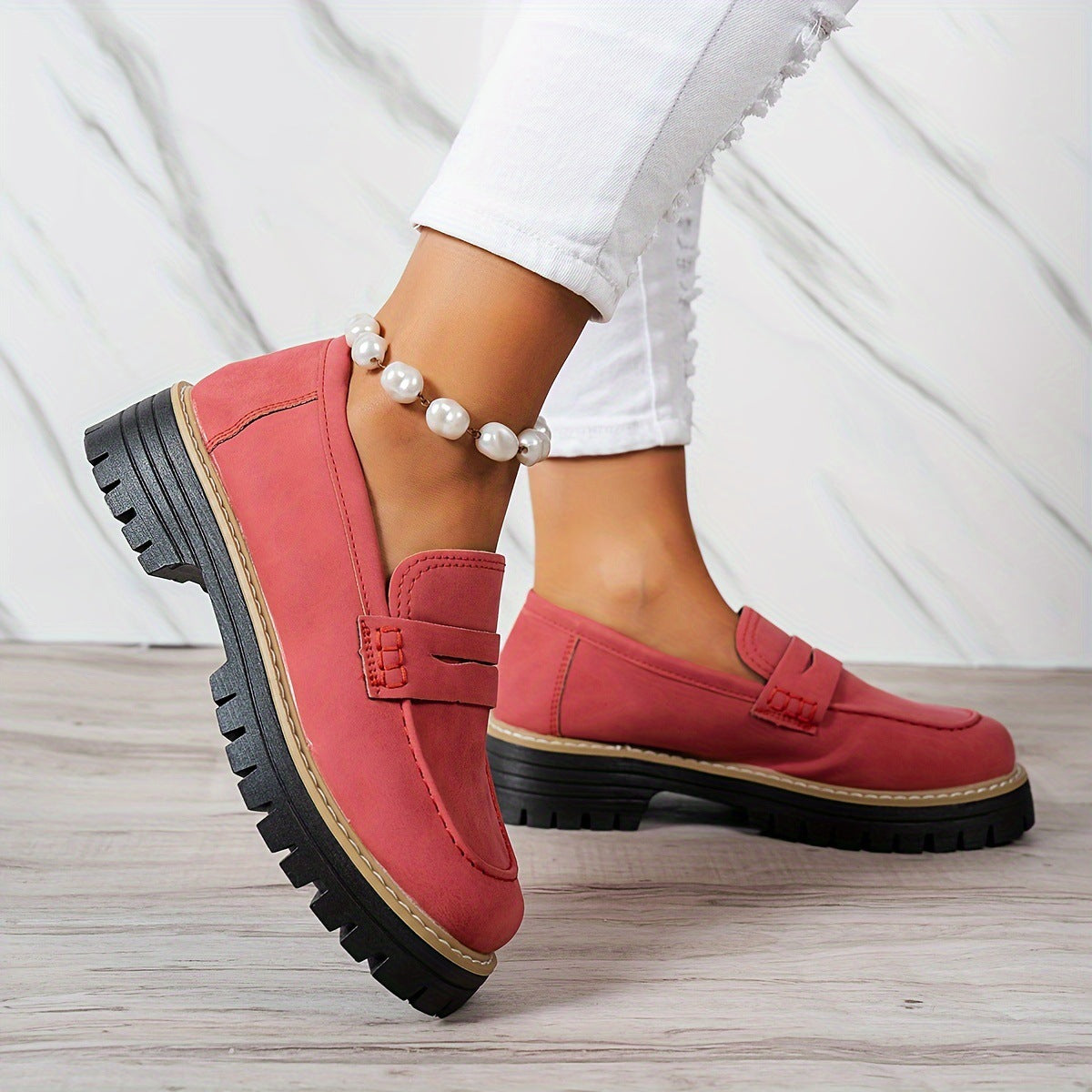Chunky Lug Sole Penny Loafers | Women's Slip-On Platform Loafer Shoes in Multiple Colors
