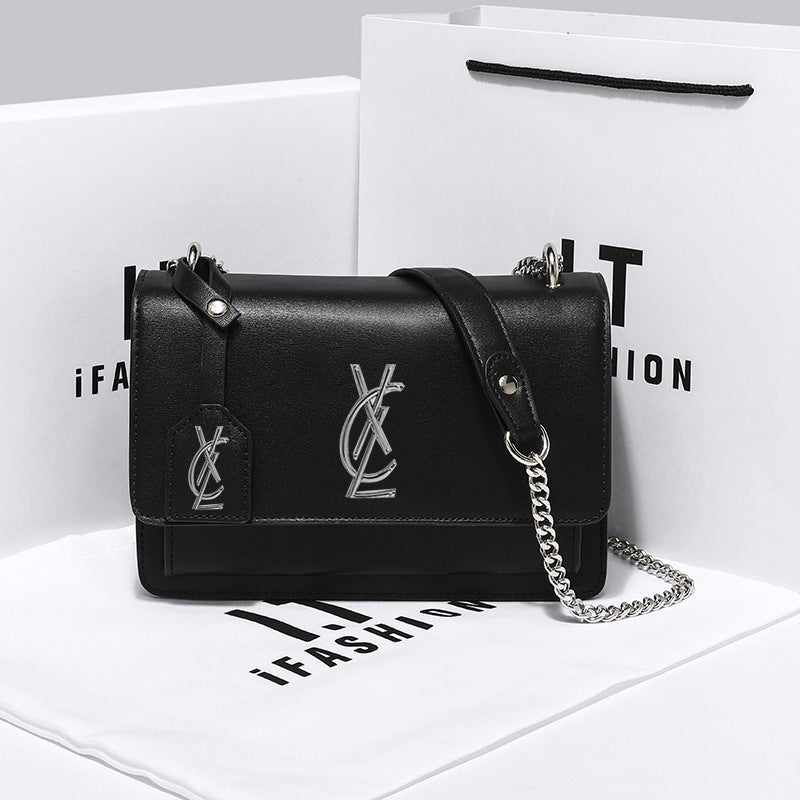 White Leather Crossbody Bag - Designer Inspired Flap Bag with Gold Logo Hardware | Chain Strap Shoulder Bag with Dust Bag