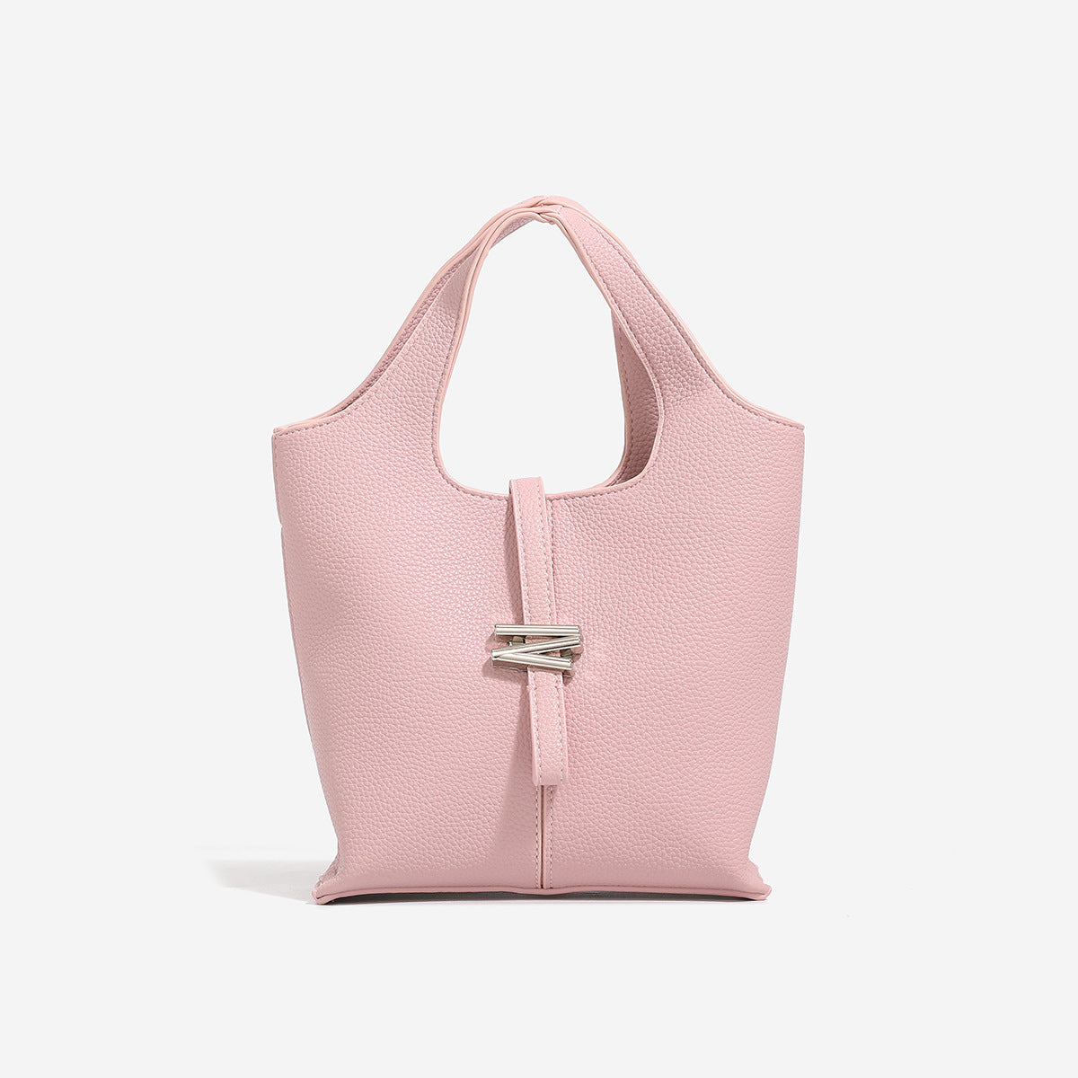 Cream Pebbled Leather Mini Tote Bag | Women's Top Handle Bucket Bag with Silver Knot Hardware Detail