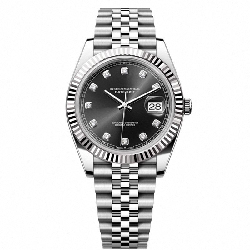 Men's Datejust Style Watch | Black Sunray Dial Fluted Bezel Date Window | Jubilee Bracelet Stainless Steel Luxury Chronometer Timepiece