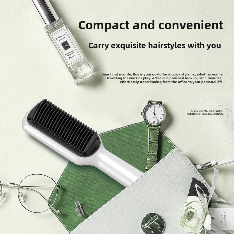 KSKIN White Electric Hair Straightening Brush | Cordless Ionic Anti-Frizz Hot Comb | Professional Portable Hair Straightener Brush for Women & Men
