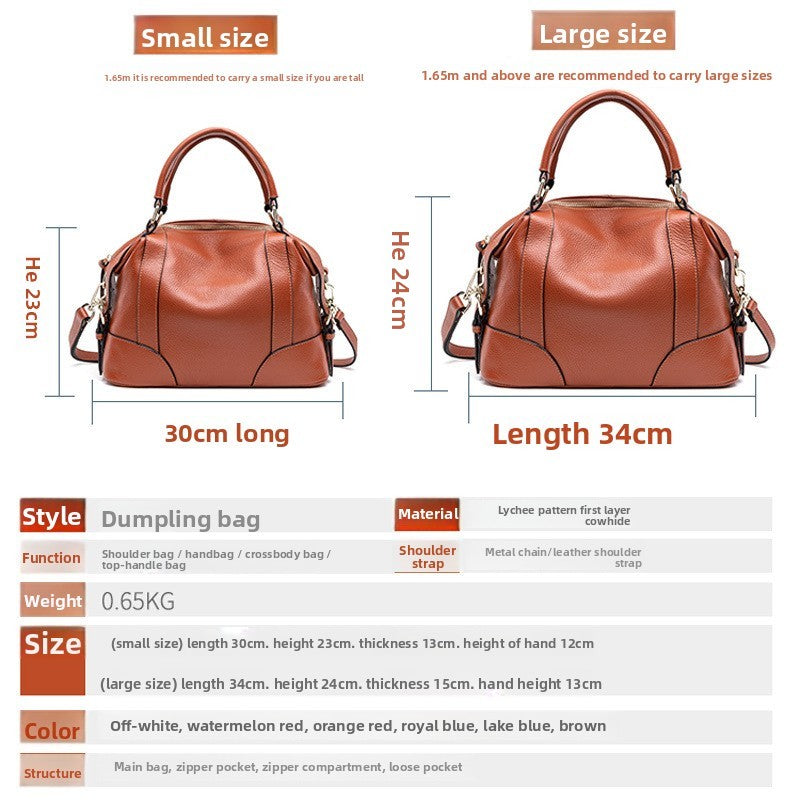 Small Brown Leather Satchel Bag - Cognac Bowling Bag with Dual Handles | Convertible Dome Handbag with Crossbody Strap