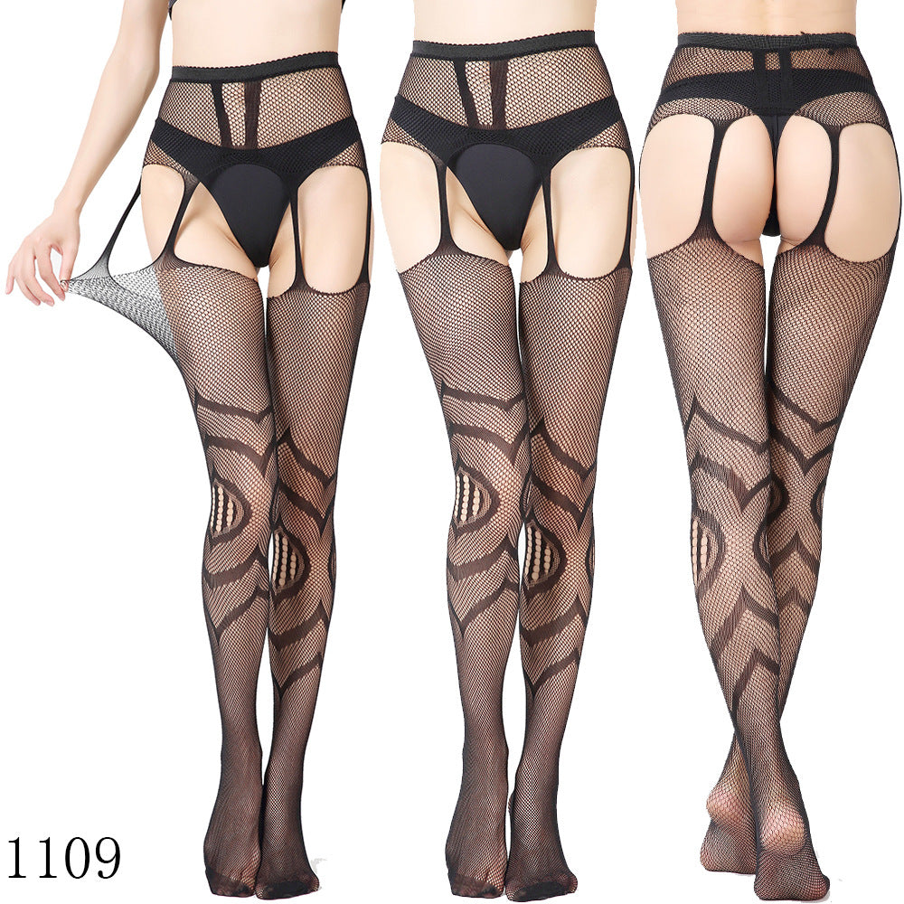 Black Fishnet Stockings with Garter Belt Set for Women | Lace Top Thigh High Stockings | Suspender Belt Set