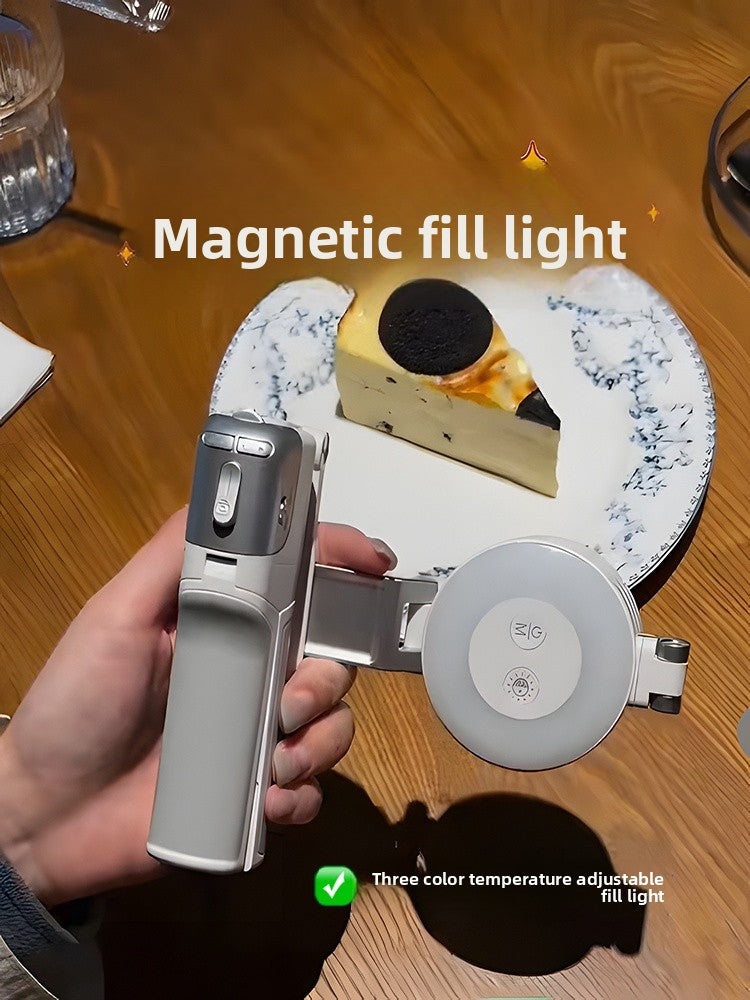 Palm Pole Magnetic Selfie Stick with Fill Light - Foldable Pocket Stabilizer for iPhone & Android | Vlogging, TikTok, Live Streaming
