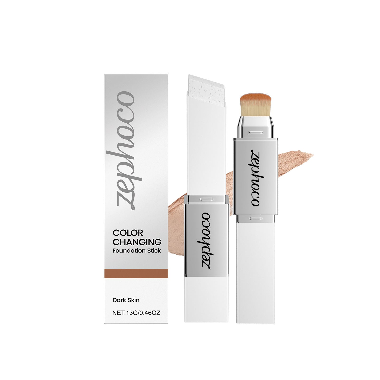 Zephoco Color Changing Foundation Stick Natural Shade | 13g Skin Tone Adaptive Foundation Stick with Built-In Brush | Full Coverage Seamless Complexion Makeup for Medium Natural Skin Tones | All Skin Types