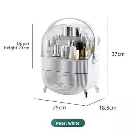 Luxury Makeup Organizer with Clear Lid and Drawers | Portable Cosmetic Storage Box with Handle and Gold Accents | Vanity Skincare Organizer