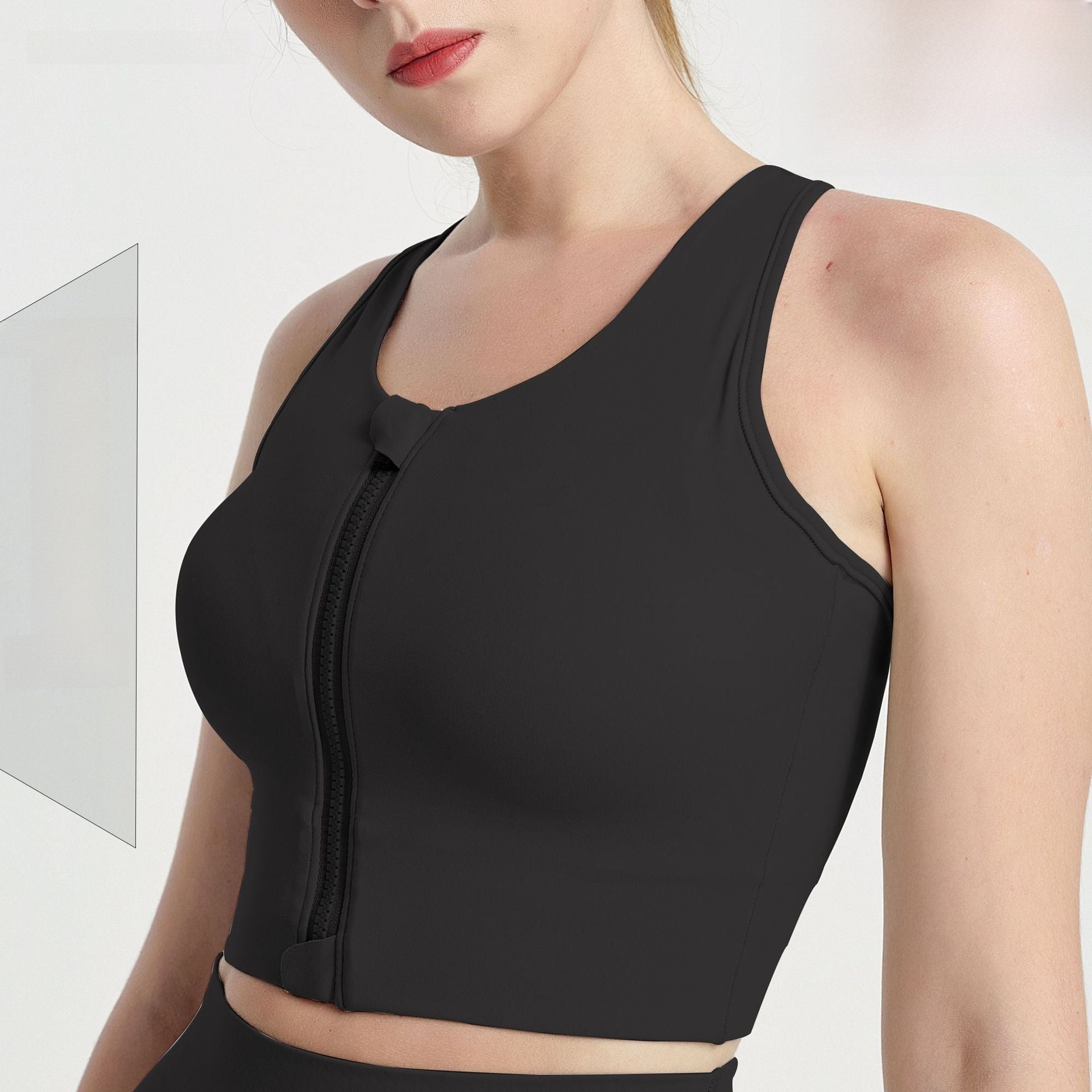 Women's Khaki Front Zip Racerback Sports Bra with Padded Cups and High Support Cropped Fit for Gym and Yoga