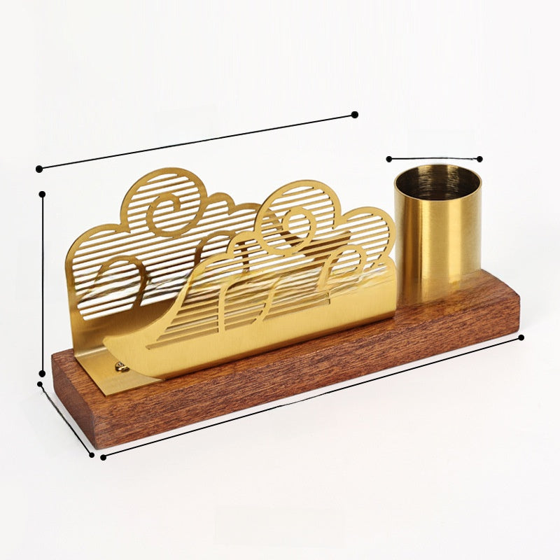 Gold & Walnut Wood Desk Organizer Set | Business Card Holder & Pen Cup | Luxury Office Accessories | Modern Minimalist Desktop Organizer