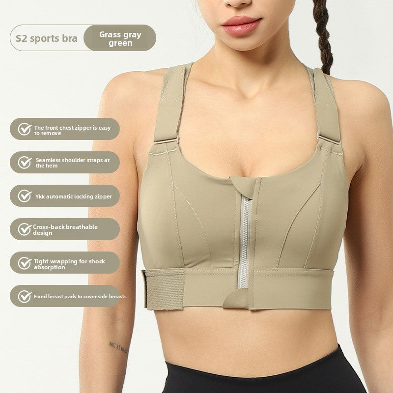 S2 High Impact Sports Bra with Front Zipper | YKK Auto-Lock Zipper, Cross-Back & Shock Absorption | Women's Workout Bra with Removable Pads ? Black