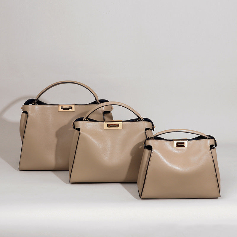 Burgundy Wine Leather Handbag with Gold Turn-Lock | Structured Trapezoid Bag Inspired by Fendi