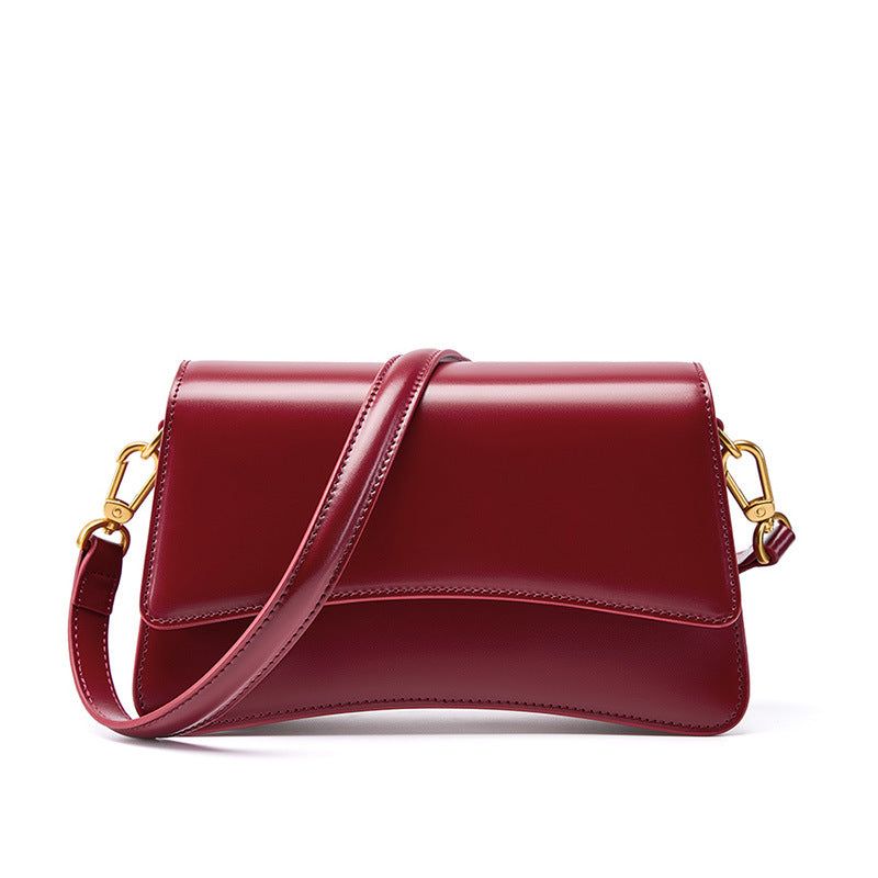 Genuine Leather Cognac Brown Leather Crossbody Bag | Structured Flap Shoulder Bag Women