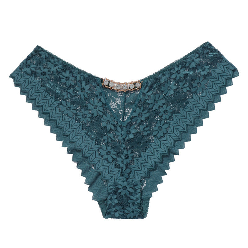 Black Floral Lace Cheeky Panties with Rhinestone Chain Detail ? Sexy Women's Cut-Out Underwear