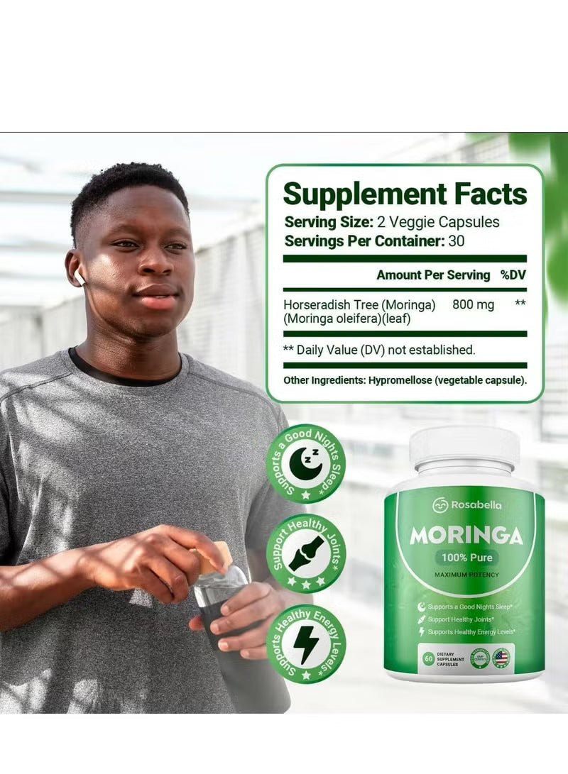 Rosabella Moringa 100% Pure Maximum Potency Set of 2 | 60 Capsules | GMP Certified Sleep, Joint & Energy Support Supplement